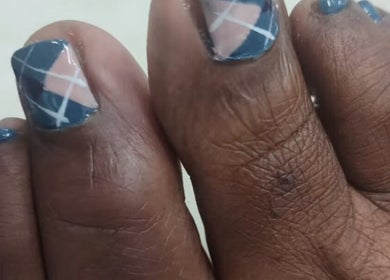 Stylish geometric nail art at Pedi Lounge Nail Salon in Anderson, Indiana, US.