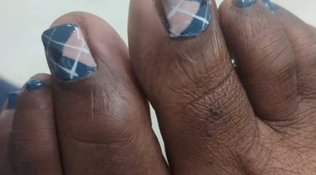 Stylish geometric nail art at Pedi Lounge Nail Salon in Anderson, Indiana, US.