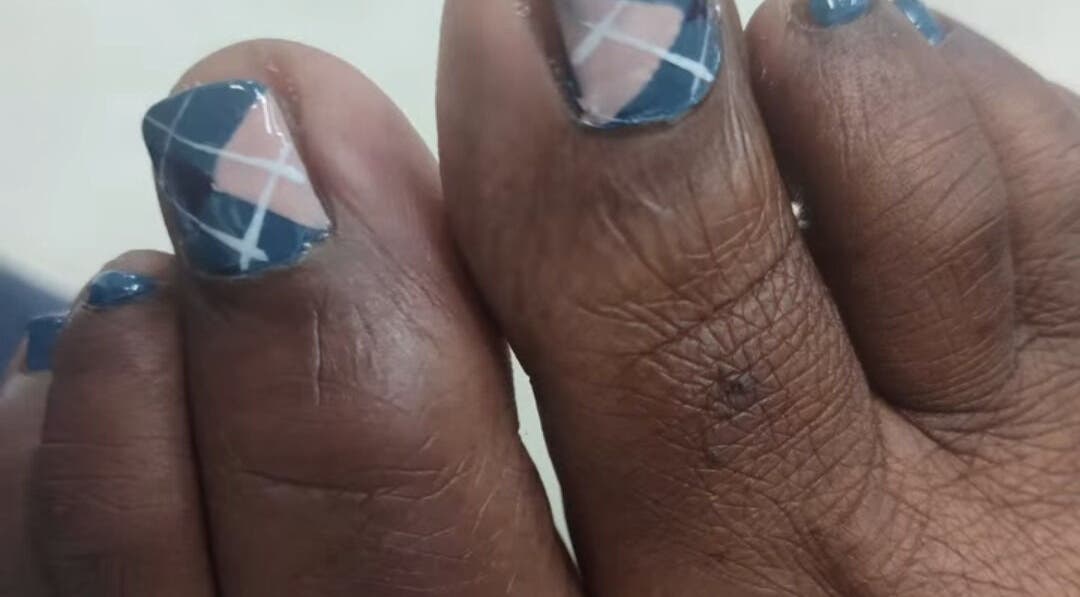 Stylish geometric nail art at Pedi Lounge Nail Salon in Anderson, Indiana, US.