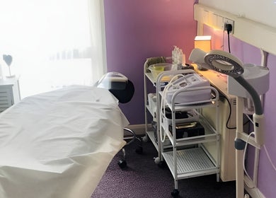 Tranquil treatment room with a massage table at Emz4massage in Ilkeston, England, GB.