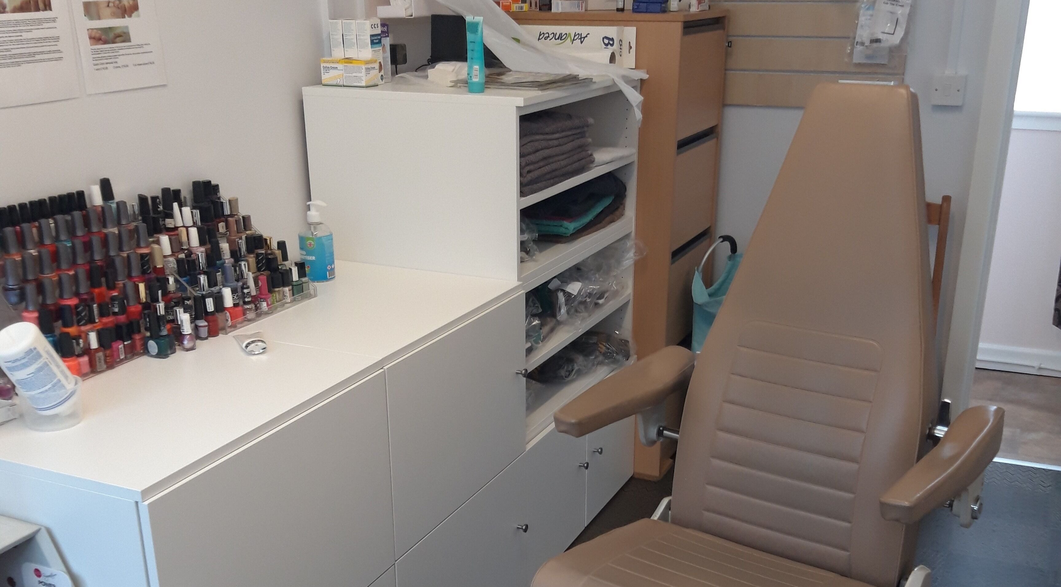 Cozy beauty station at The Hub New Mills, New Mills, England, GB, featuring a manicure setup with nail polish display.