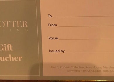 Liz Cotter Styling gift voucher from County Galway, County Galway, IE with customizable sections.