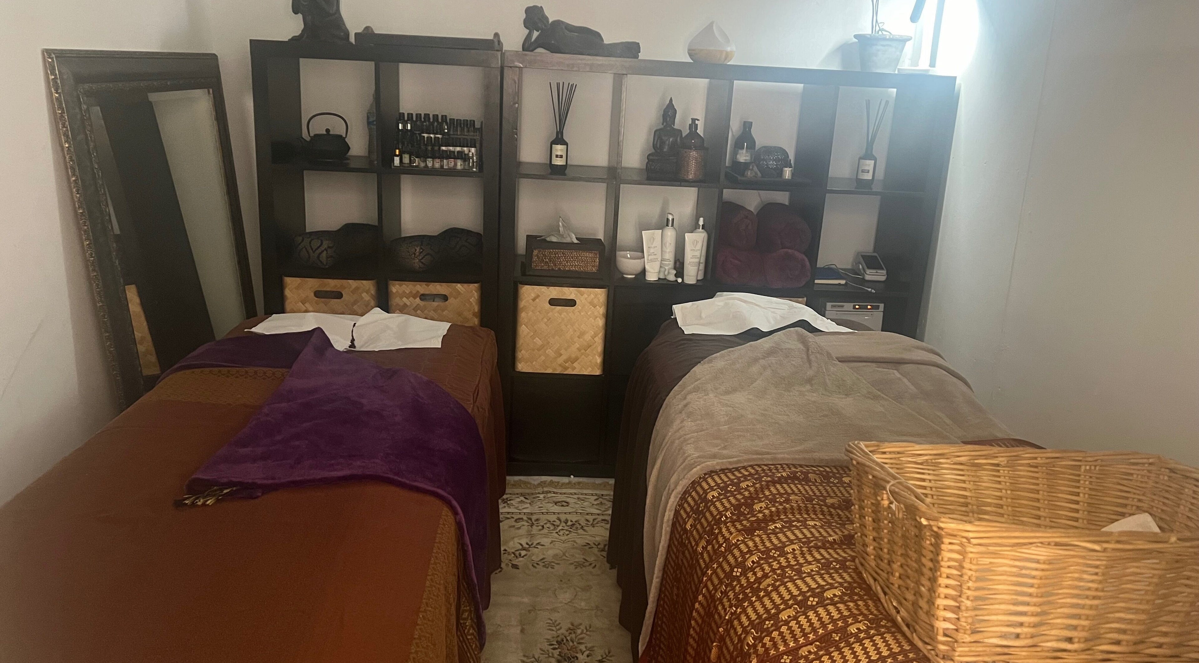 Relaxing massage room at Brookside Farm, Curtis Mill Lane, Stapleford Abbotts, RM41HS, in Romford, England, GB.