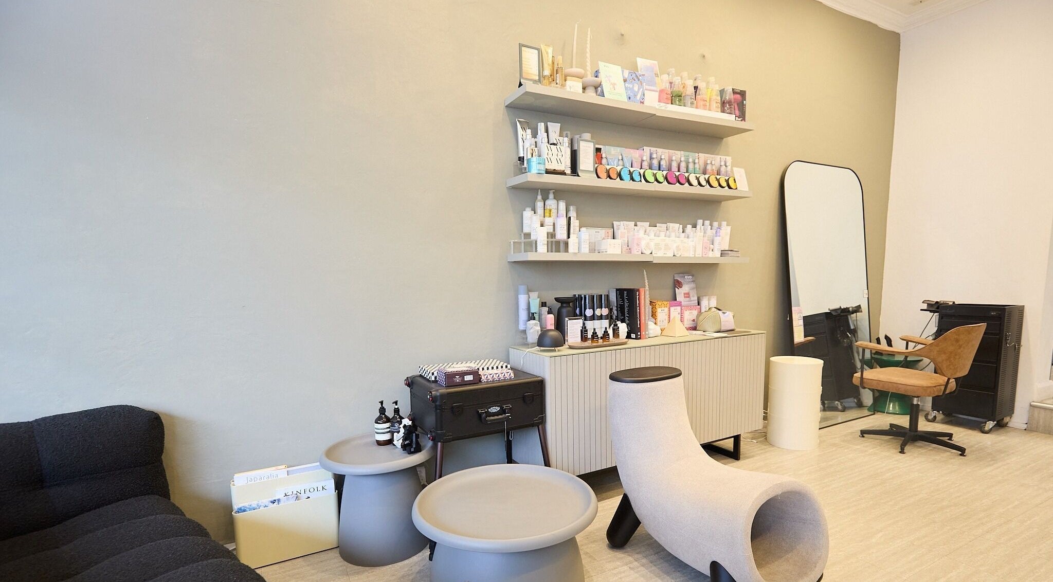 Interior view of KSHD (Kota Sato Hair Design) featuring stylish decor in Surry Hills, New South Wales, AU.