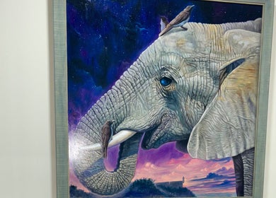 Surreal elephant painting at Haven Hair Salon in East Haven, Connecticut, US enhances artistic ambiance.