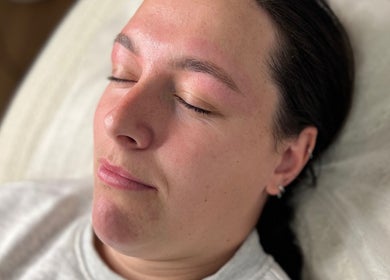 Relaxed woman post-treatment at Pocket Of Beauty, West Wallsend, New South Wales, AU.