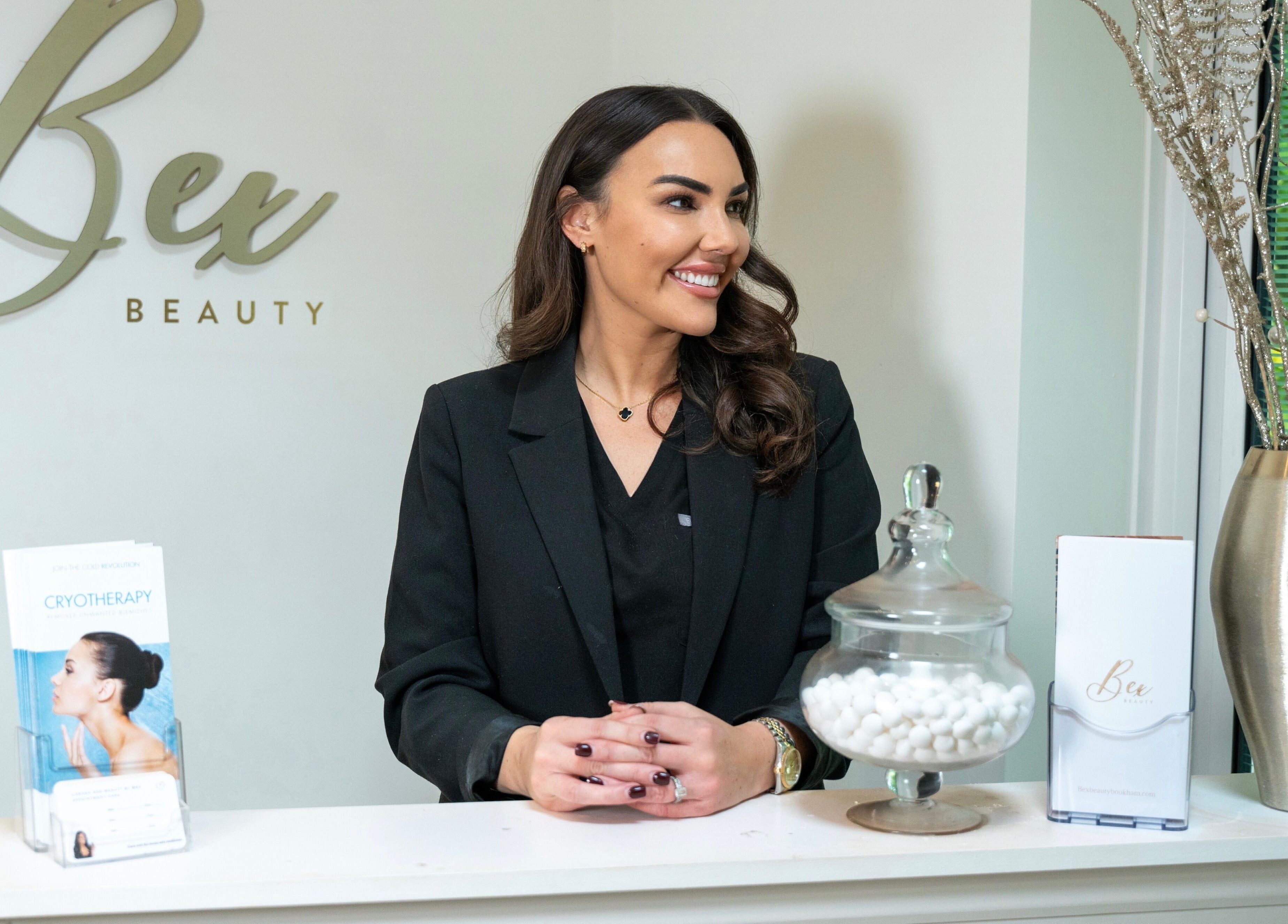 Receptionist smiling at Beauty + Skin with Bex in Great Bookham, England, GB.