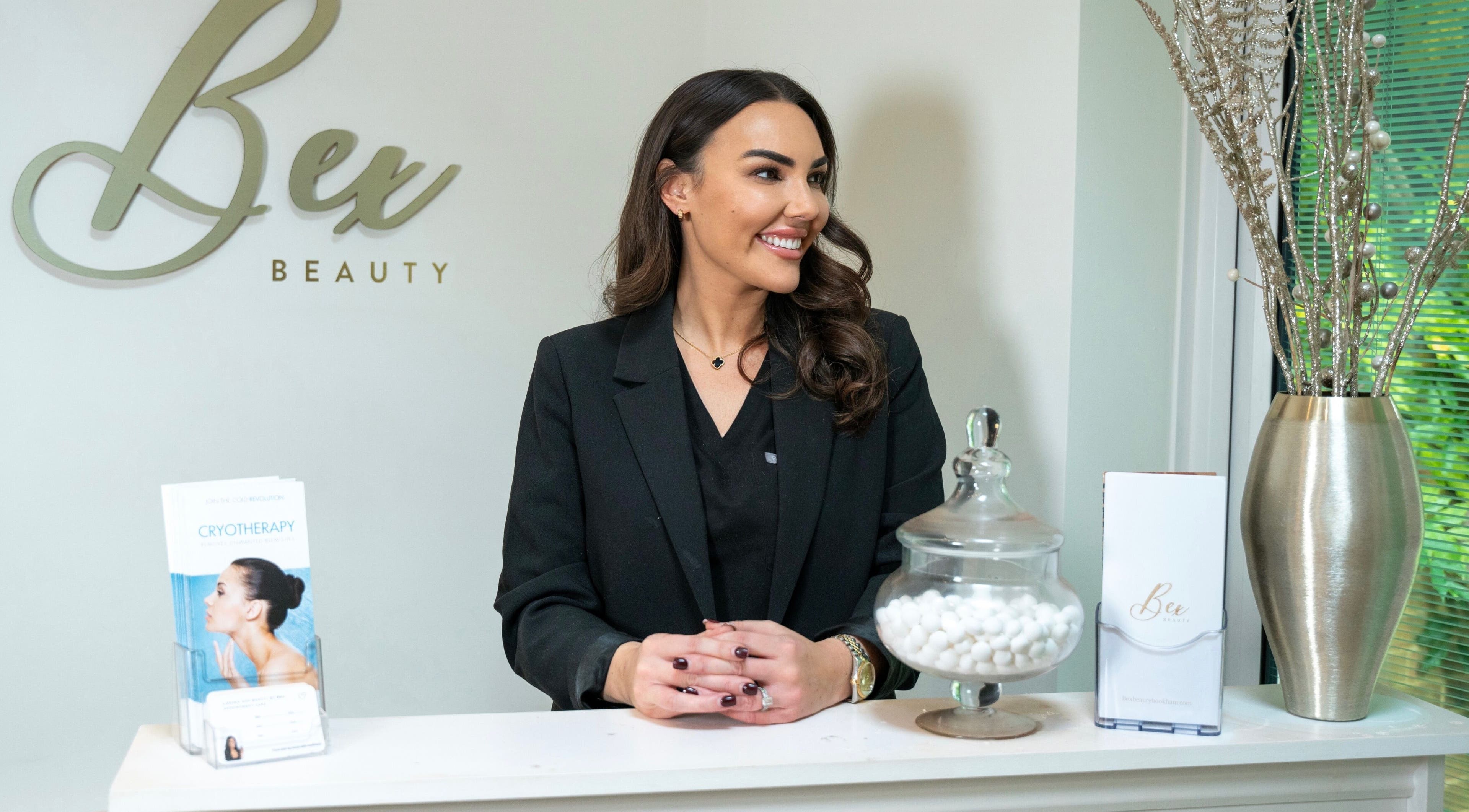 Receptionist smiling at Beauty + Skin with Bex in Great Bookham, England, GB.