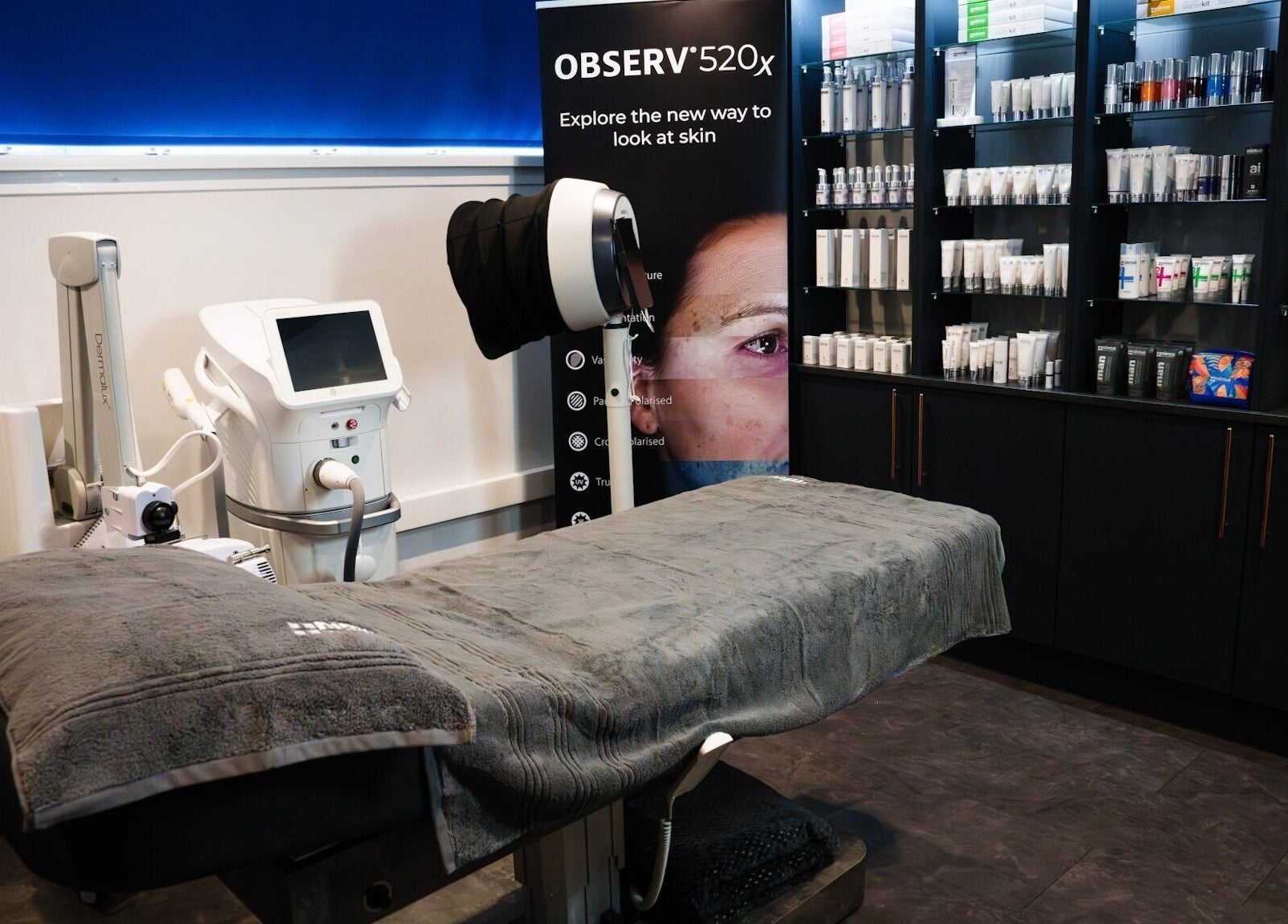 Comfortable treatment room at Socair Centre in Oban, Scotland, GB with advanced skin care equipment.