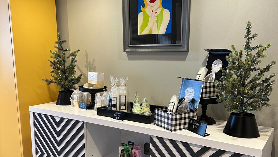 Stylish display of beauty products and decor at Polished, Valparaiso, Indiana, US.
