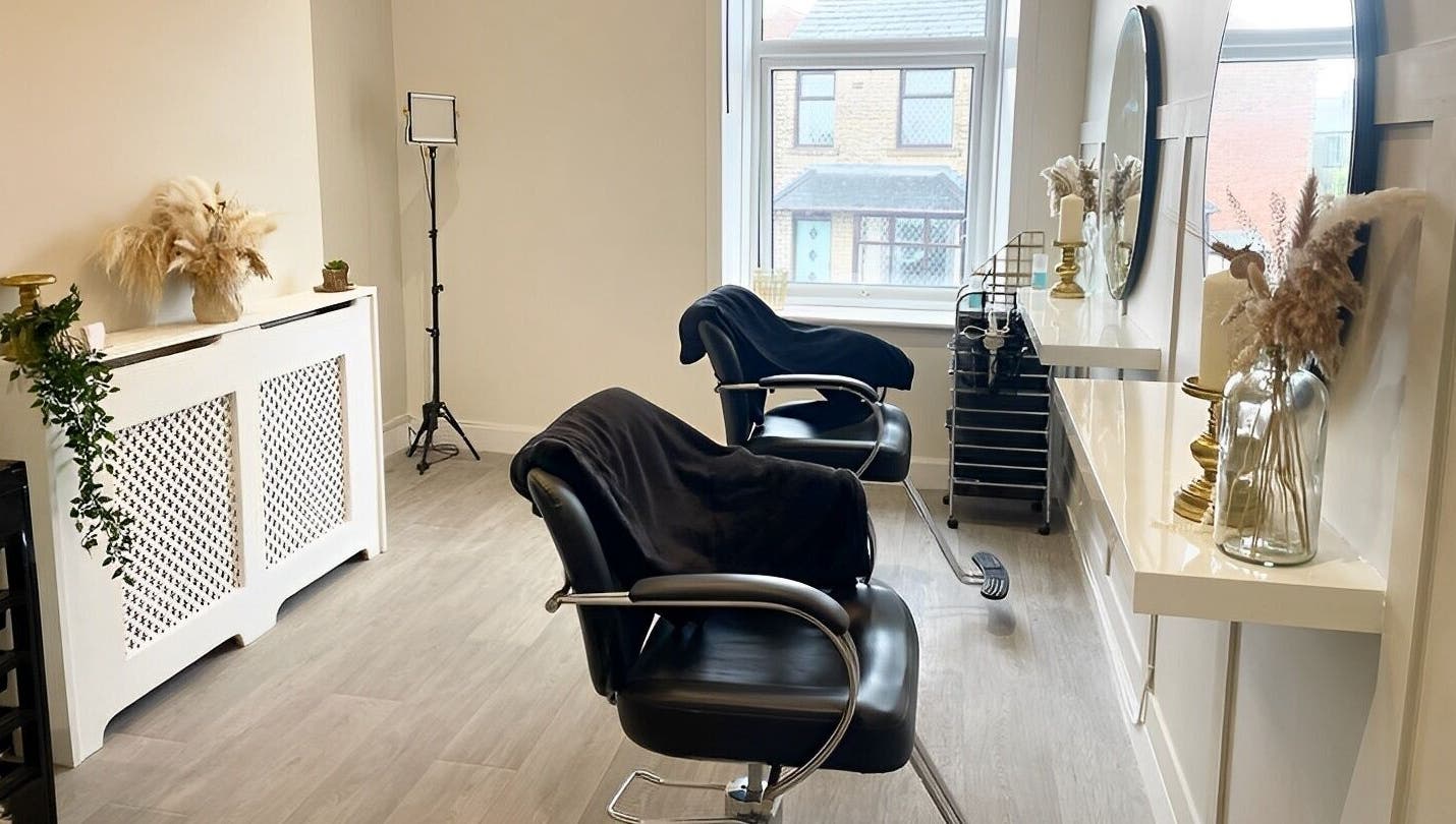 Modern salon with sleek chairs at Hair Extensions by Becci, Liversedge, England, GB.