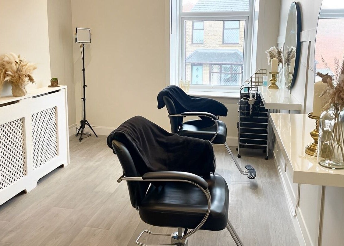 Modern salon with sleek chairs at Hair Extensions by Becci, Liversedge, England, GB.