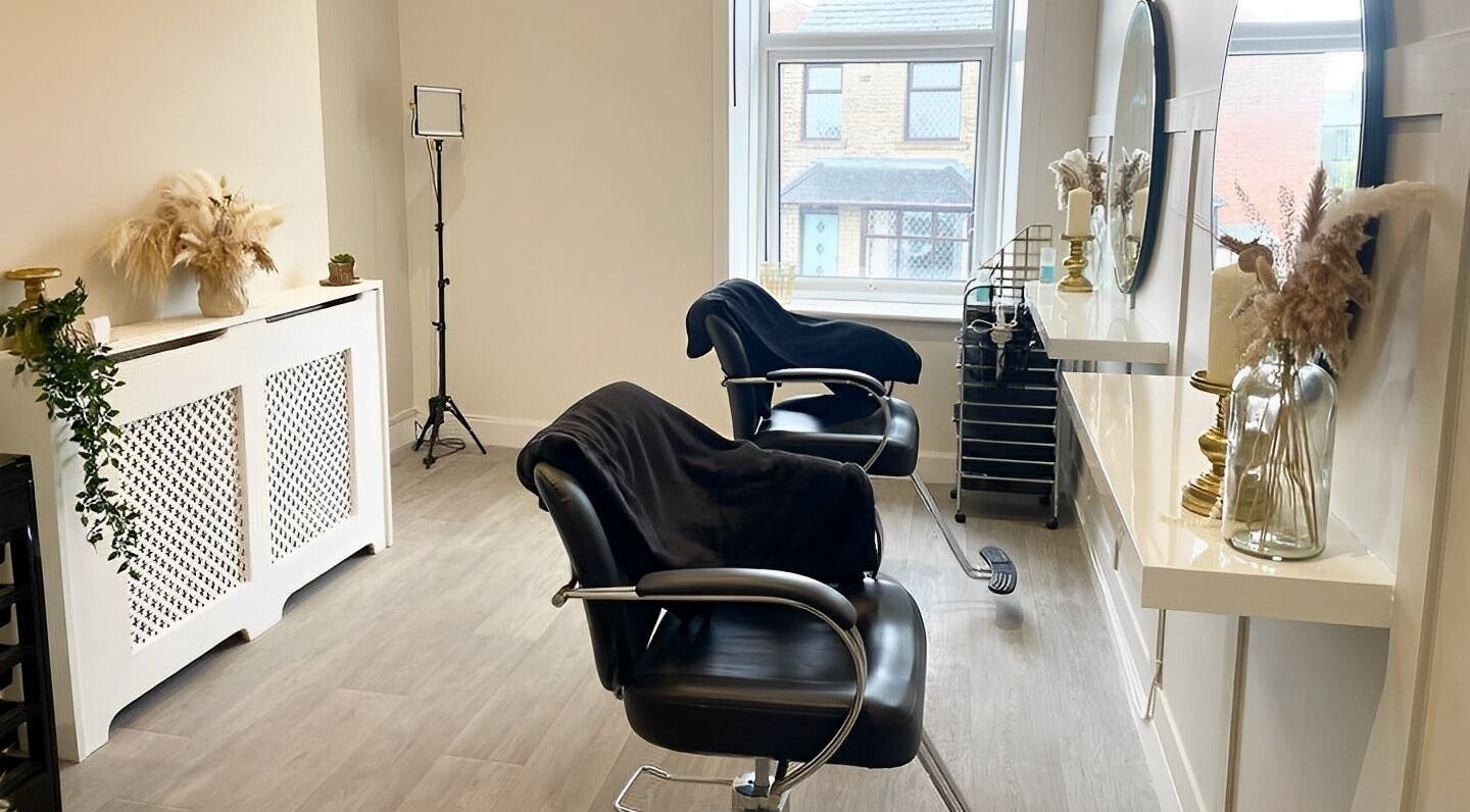 Modern salon with sleek chairs at Hair Extensions by Becci, Liversedge, England, GB.