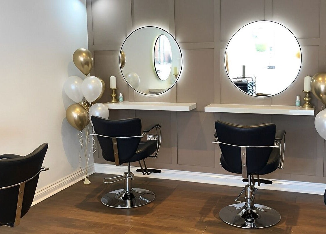 Elegant salon styling chairs at Hair Extensions by Becci, Liversedge, England, GB.