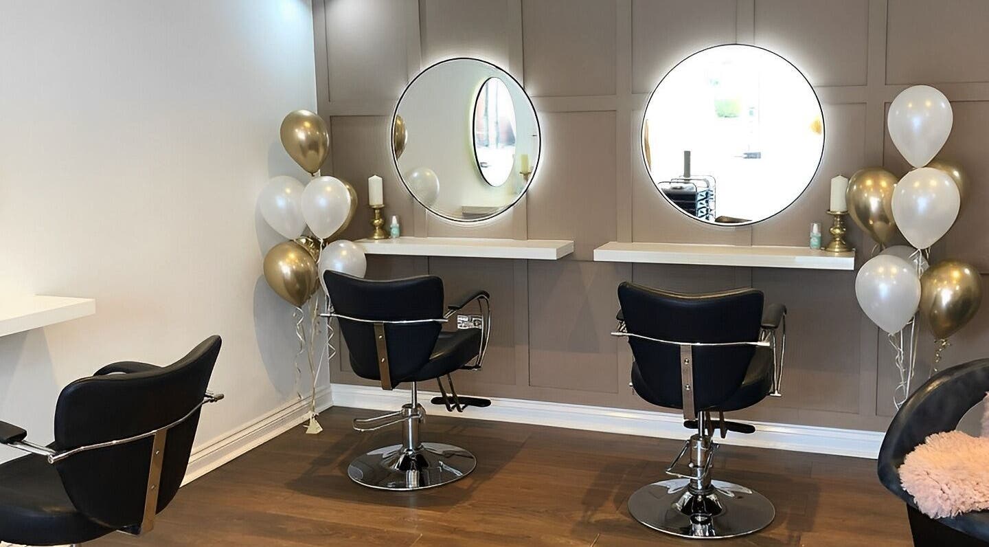 Elegant salon styling chairs at Hair Extensions by Becci, Liversedge, England, GB.