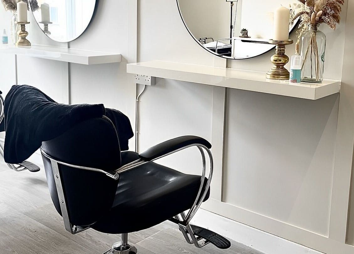 Elegant salon chair and decor at Hair Extensions by Becci, Liversedge, England, GB.