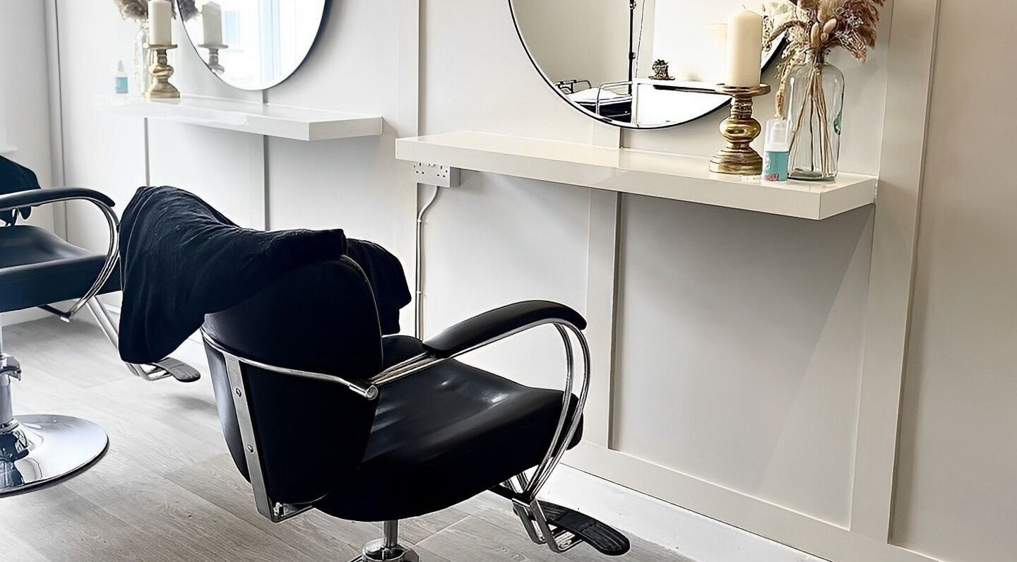Elegant salon chair and decor at Hair Extensions by Becci, Liversedge, England, GB.