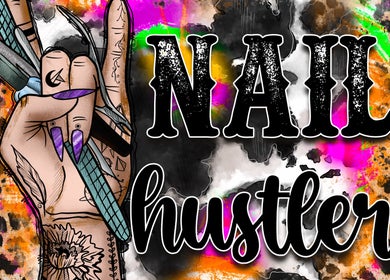 Tattooed hand holding nail tools with 'NAIL hustler' text at KBeauty PLEASE READ POLICIES DOWN BELOW, Lugoff, South Carolina, US.