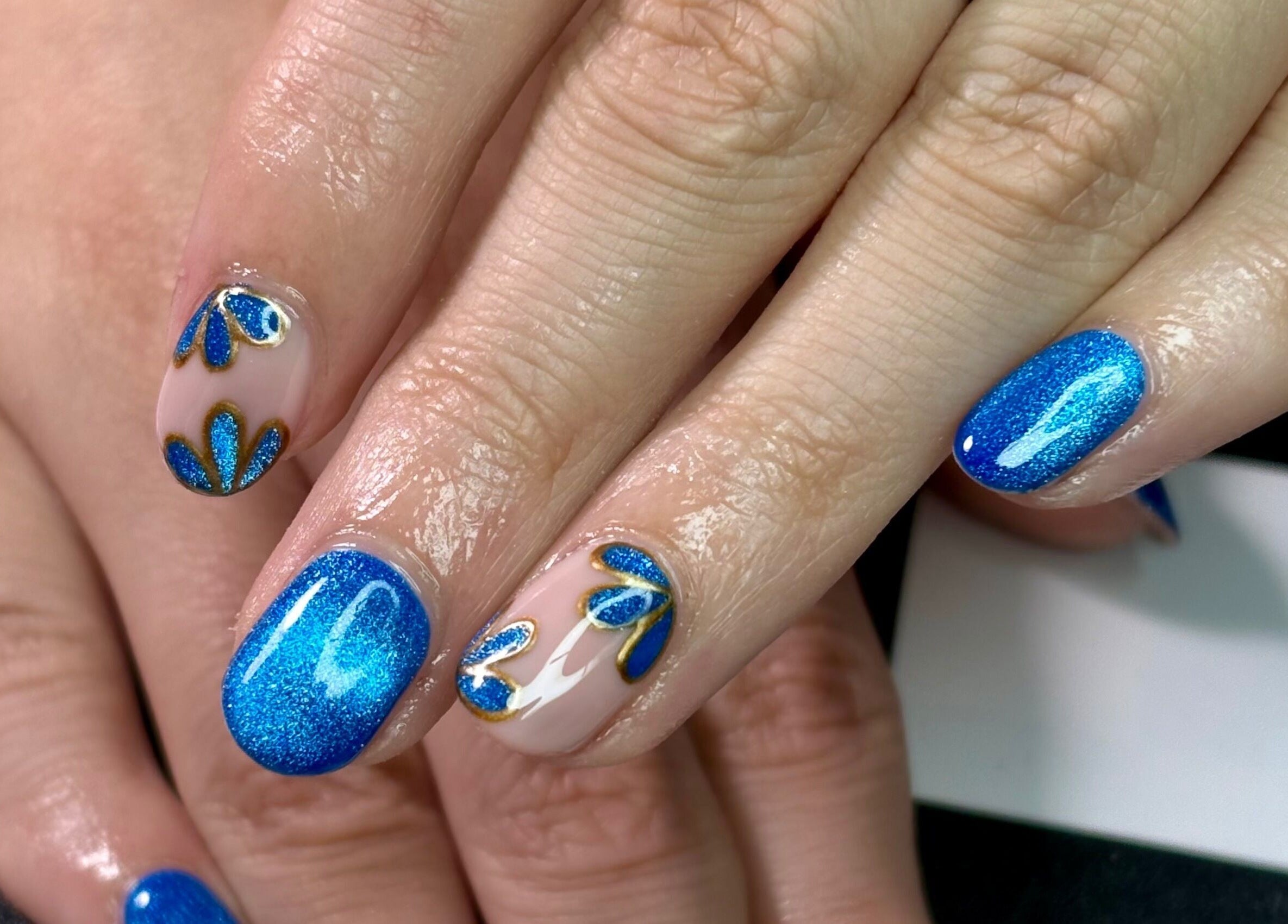 Blue glitter nail art at KBeauty PLEASE READ POLICIES DOWN BELOW, Lugoff, South Carolina, US.