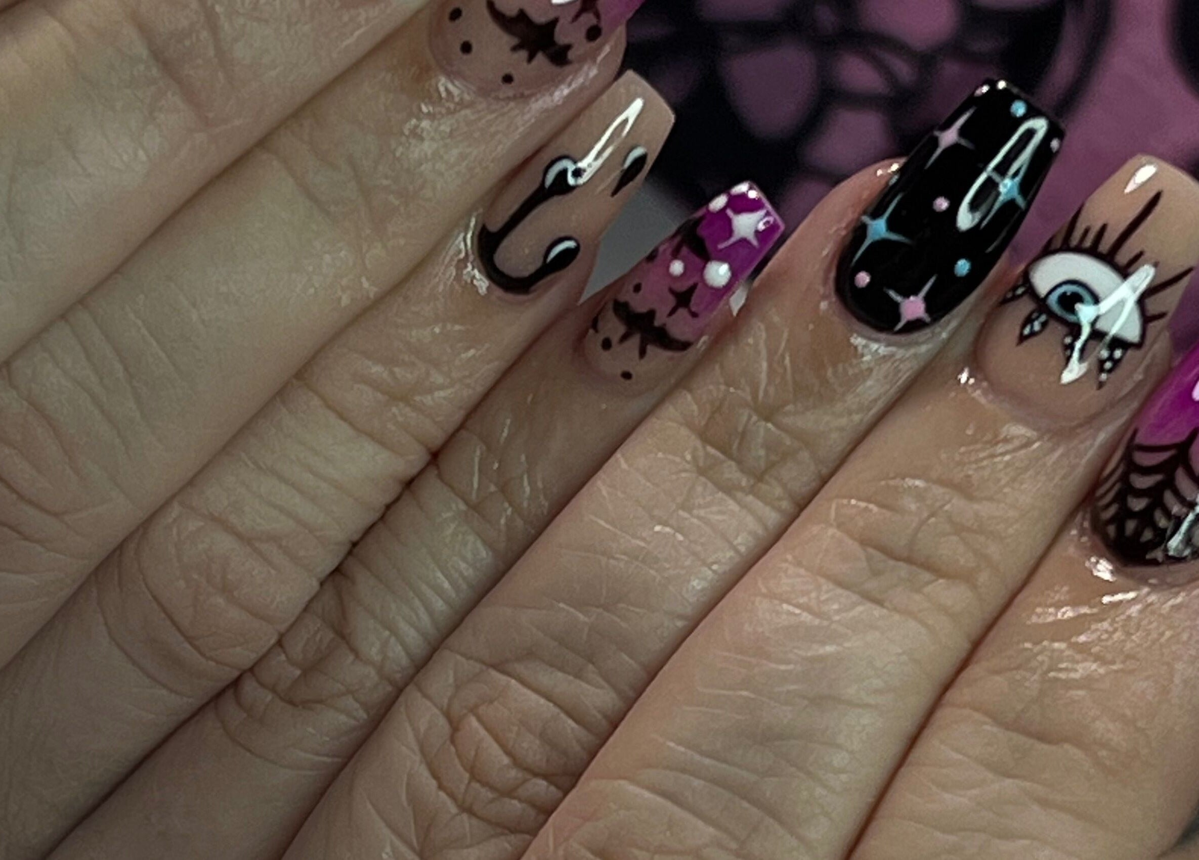 Close-up of intricate nail art at KBeauty PLEASE READ POLICIES DOWN BELOW in Lugoff, South Carolina, US.