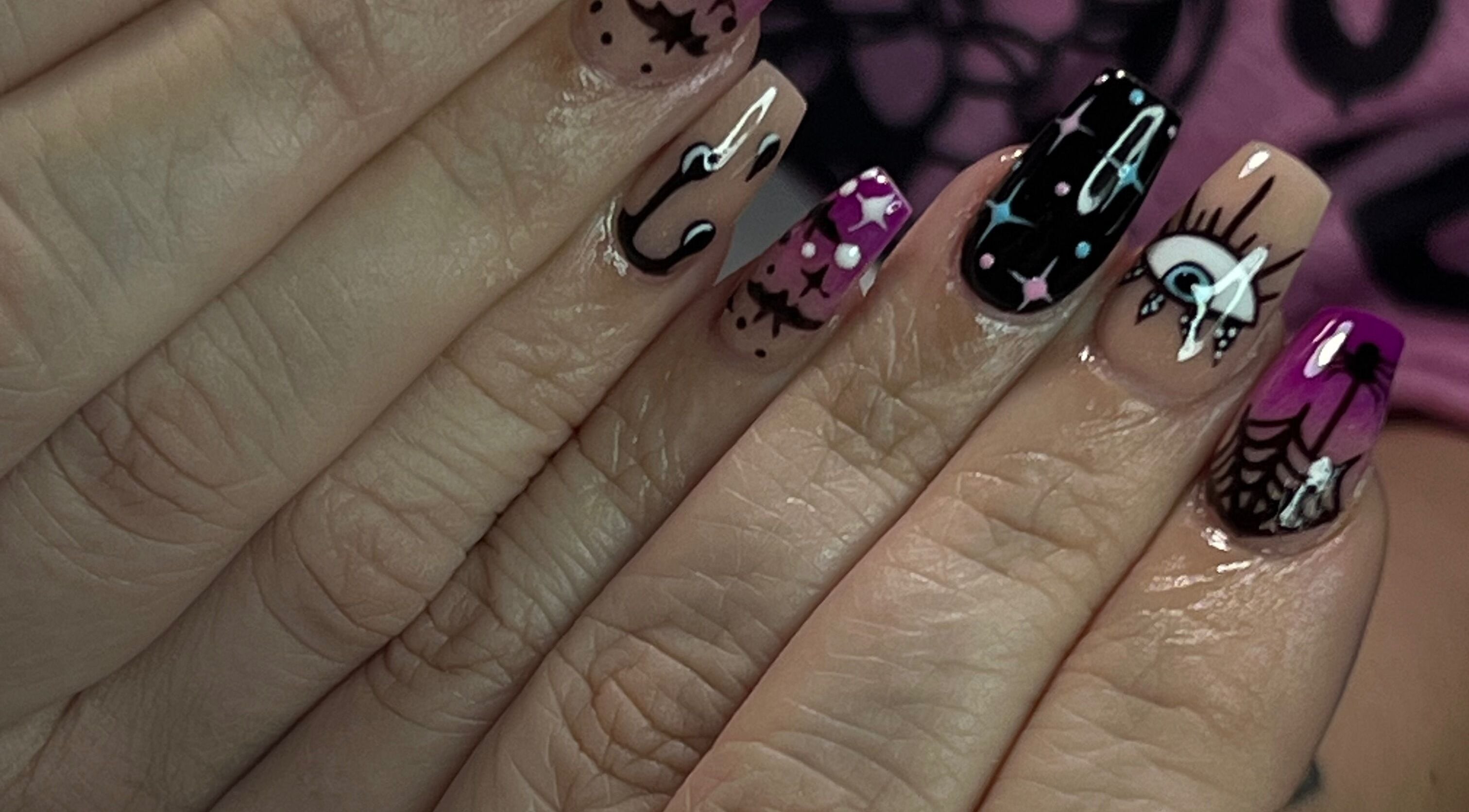 Close-up of intricate nail art at KBeauty PLEASE READ POLICIES DOWN BELOW in Lugoff, South Carolina, US.