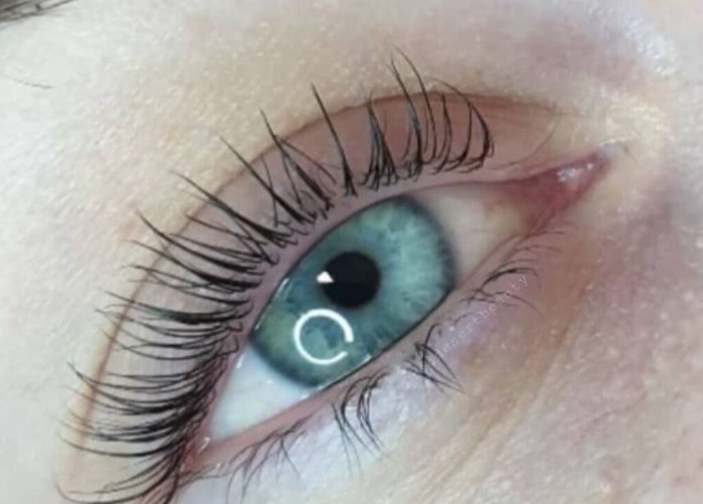 Close-up of blue eye with stunning lashes at Red Desert Beauty, Uleybury, South Australia, AU.