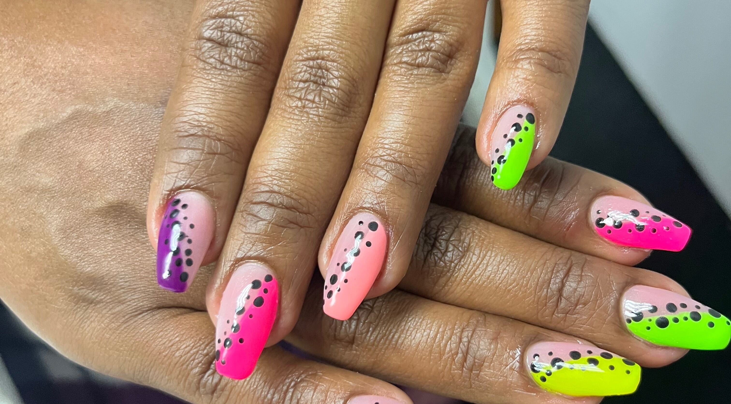 Colorful polka dot nail art at Lifestyle on Location: Flight Centre East Rand, Boksburg, Gauteng, ZA.