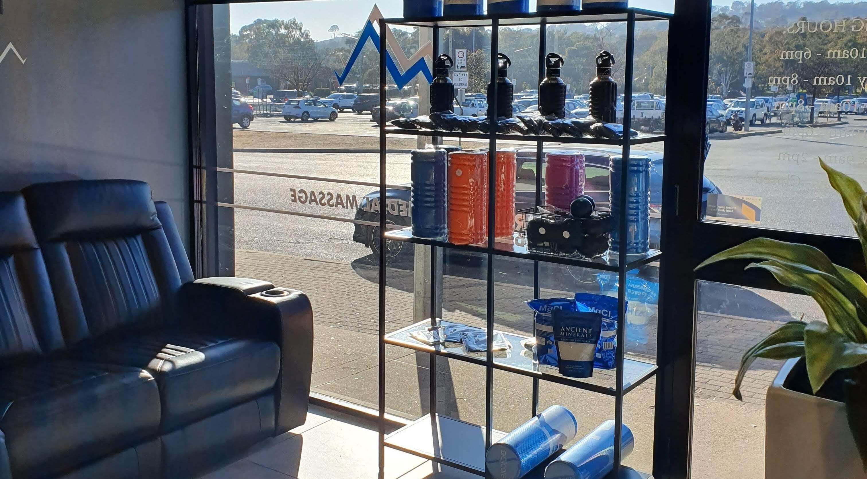 Modern lounge area with wellness products at Capital Peak Performance Weston, Australian Capital Territory, AU.
