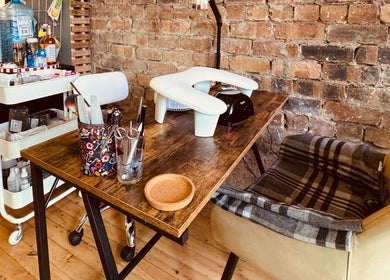 Manicure station at Peak Physique and Bodywork Kirkcaldy, Kirkcaldy, Scotland, GB, with rustic decor.