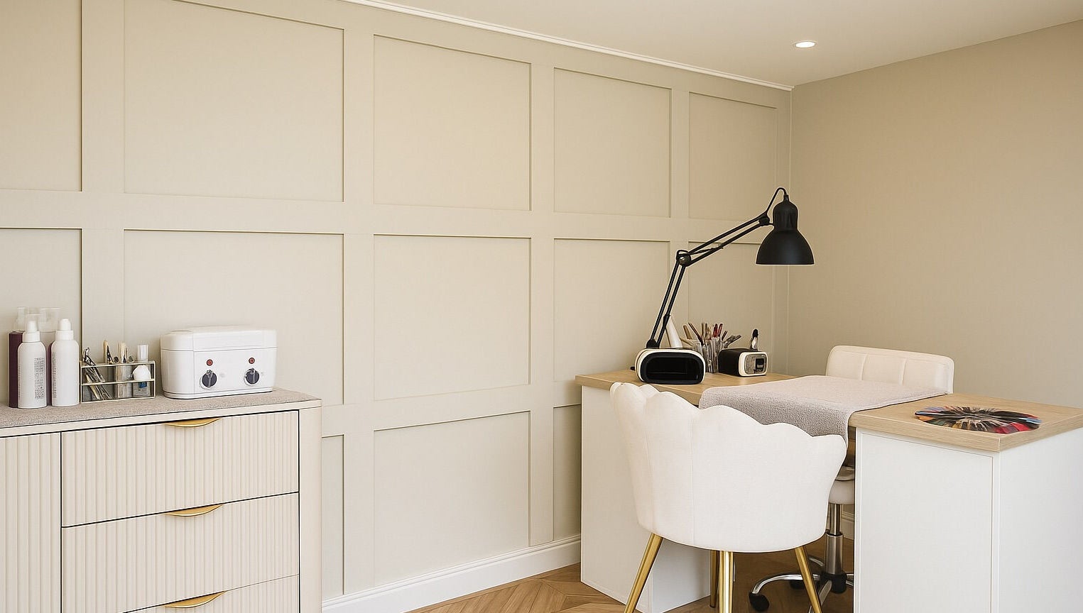 Elegant beauty treatment room at Beauty by Shelli, Howden, England, GB with modern decor and cozy seating.