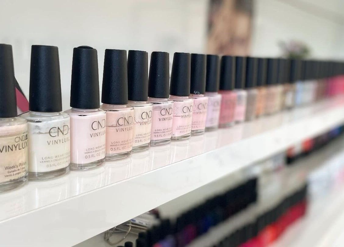 Row of nail polishes at Sajna Beauty Spa Clapham, London, England, GB offering diverse manicure options.