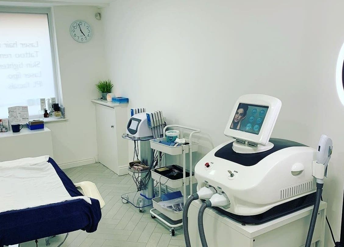 Modern laser treatment room at Pulsar Laser Studio, Bolton, England, GB. Equipped with advanced beauty technology.