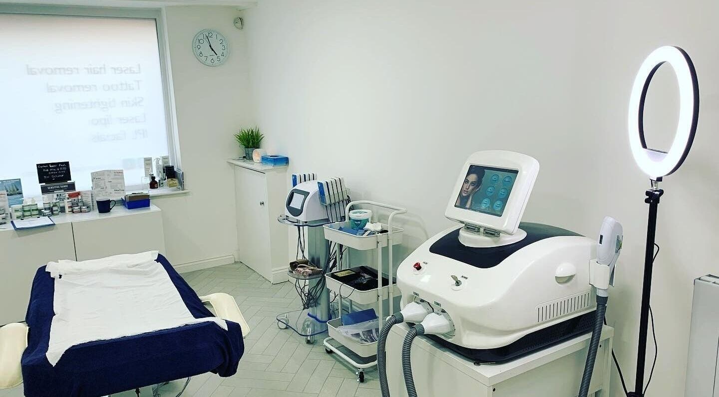 Modern laser treatment room at Pulsar Laser Studio, Bolton, England, GB. Equipped with advanced beauty technology.