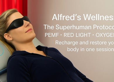 Relaxed woman receiving the Superhuman Protocol at Alfred's Wellness, Willowbrook, Illinois, US.