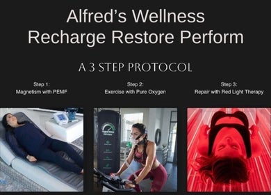 Alfred's Wellness 3-step protocol in Willowbrook, Illinois: PEMF, pure oxygen exercise, red light therapy.