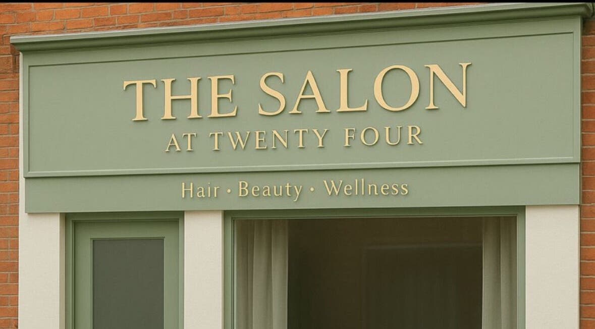 Front view of The Salon At Twenty Four in Woodford Halse, England, displaying a stylish exterior.