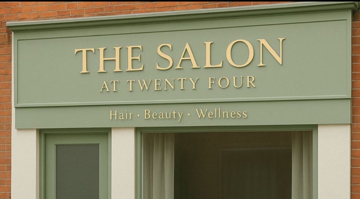 Front view of The Salon At Twenty Four in Woodford Halse, England, displaying a stylish exterior.