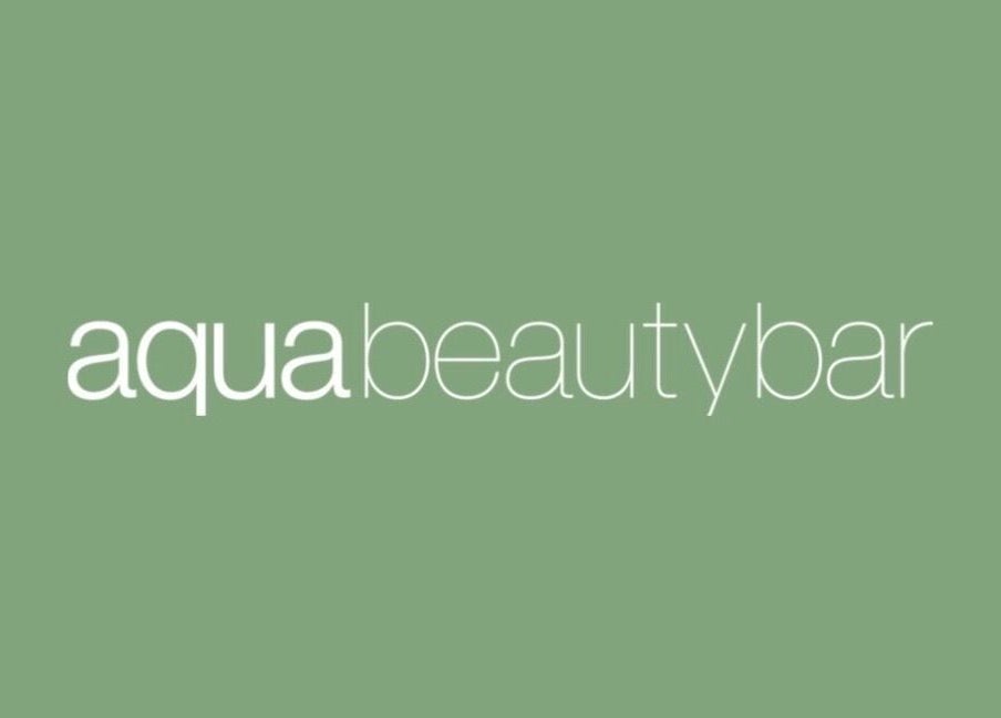 Aqua Beauty Bar logo on a green background in Melbourne, Victoria, AU.