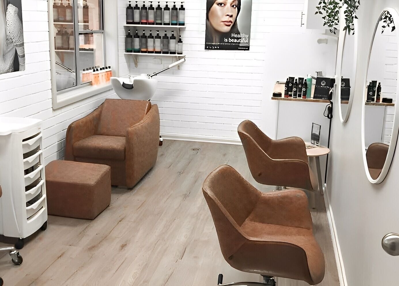 Chic interior of Eco Salon Day Spa in Bermagui, New South Wales, AU with modern chairs and stylish decor.