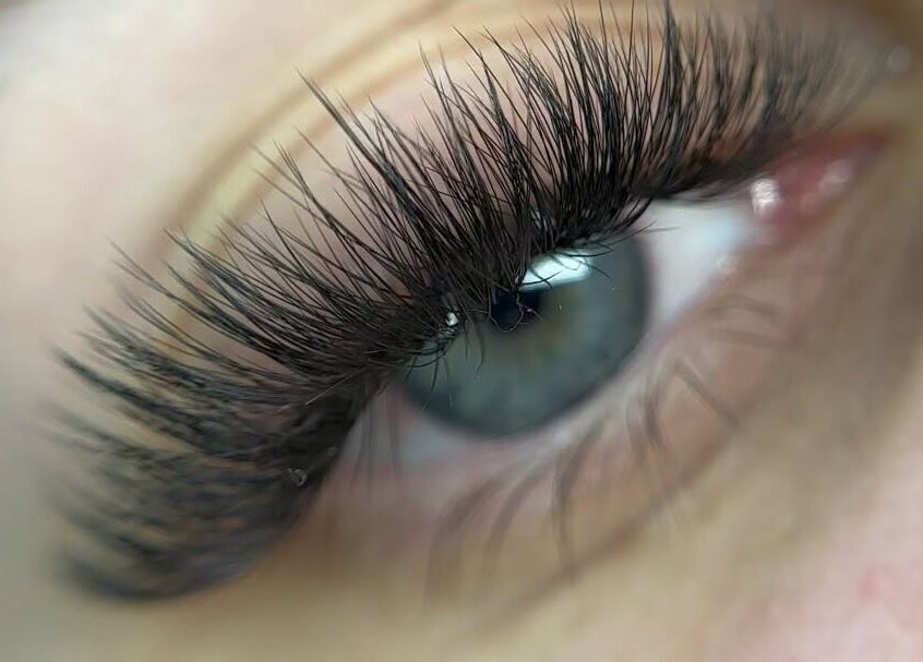 Close-up of expertly applied lashes at Heavenly Lashes, Prairieville, Louisiana, US.