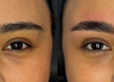 Before and after eyebrow styling at Luvvi, Surfers Paradise, Queensland, AU.