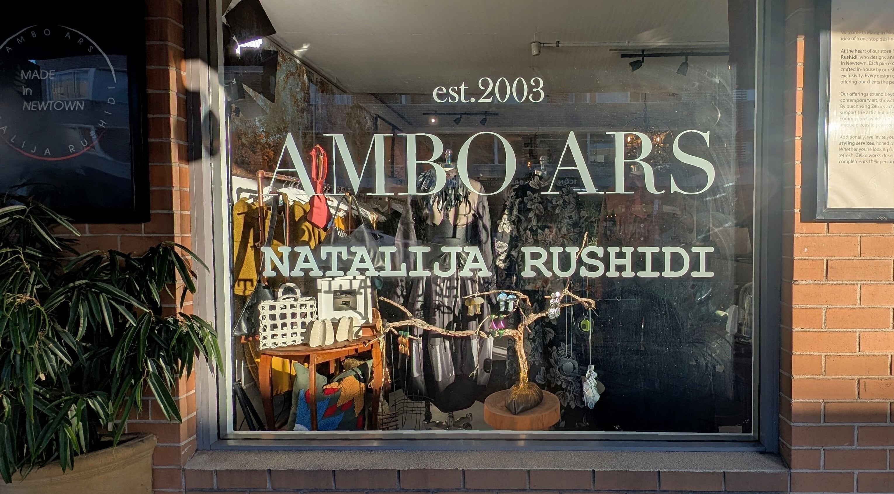 Ambo Ars boutique facade showcasing fashion in Newtown, New South Wales, AU.