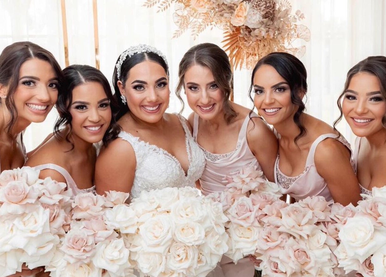 Bridal party with elegant bouquets at GlowbyBeca, Wilton, New South Wales, AU.
