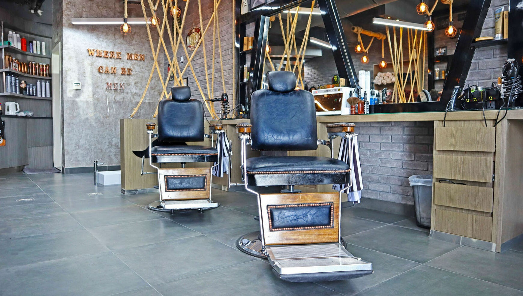 Elegant barber chairs at Classic Vibes Gents Salon in Dubai, Dubai, AE, offering a premium grooming experience.