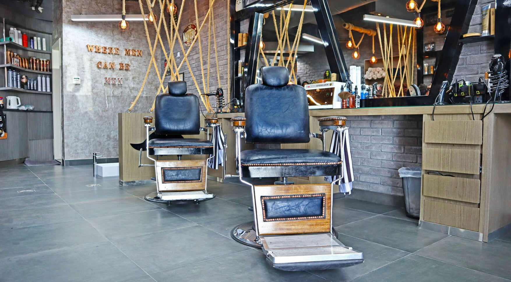 Elegant barber chairs at Classic Vibes Gents Salon in Dubai, Dubai, AE, offering a premium grooming experience.