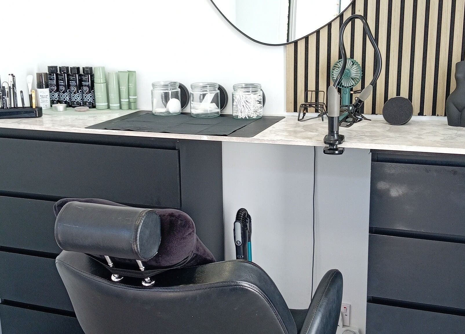 Professional beauty station at Nicole's Brows and Beauty in Sheerness, England, GB, ready for treatments.