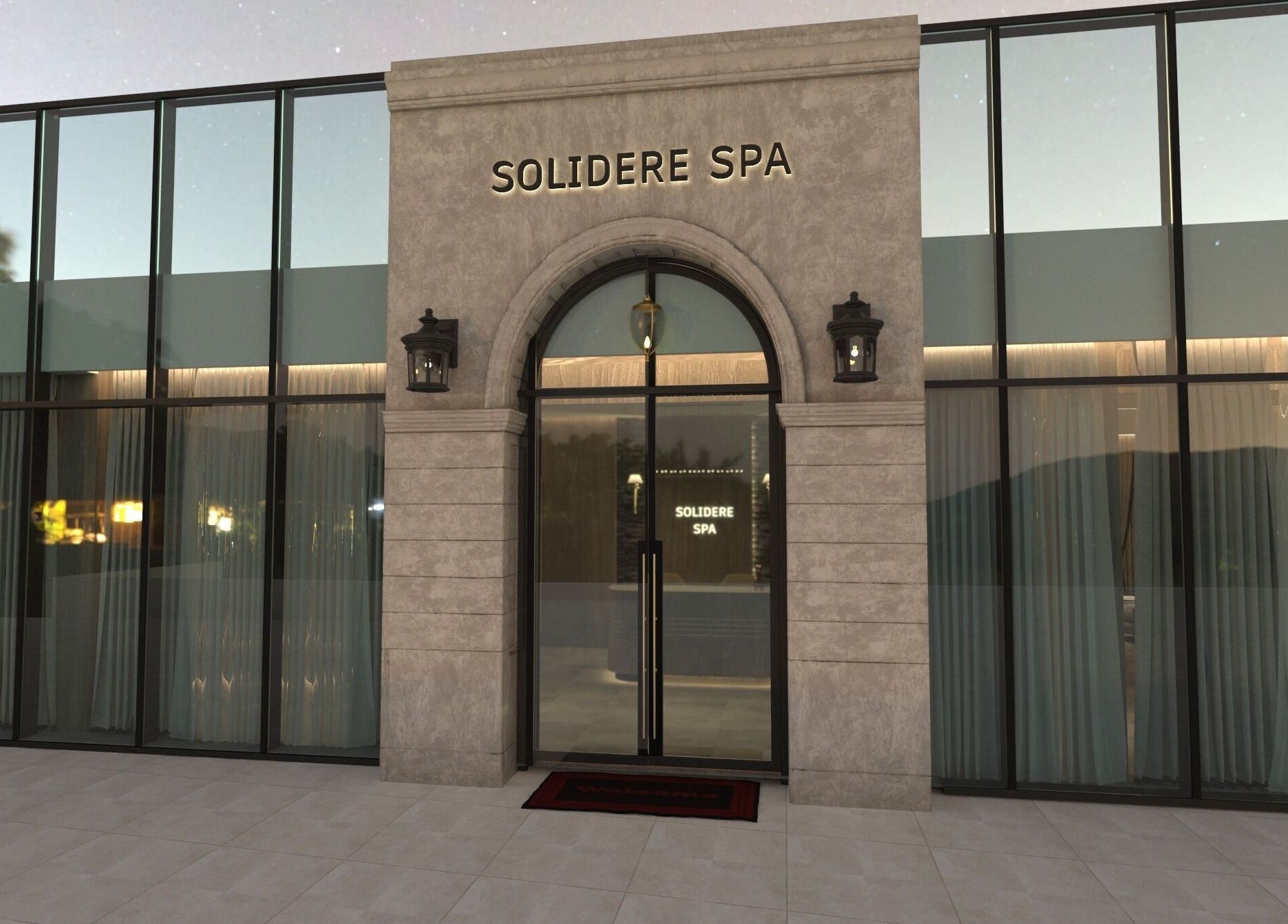 واجهة مركز سوليدير سبا في الخبر، الشرقية، السعودية تعرض تصميم فخم وأنيق.