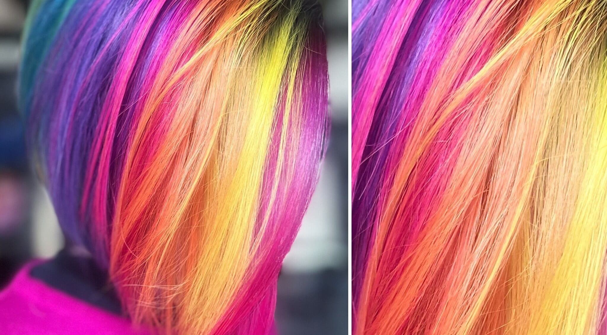 Vibrant rainbow hair color at Colouring On The Spectrum, Inverness, Scotland, GB showcasing vivid hues.