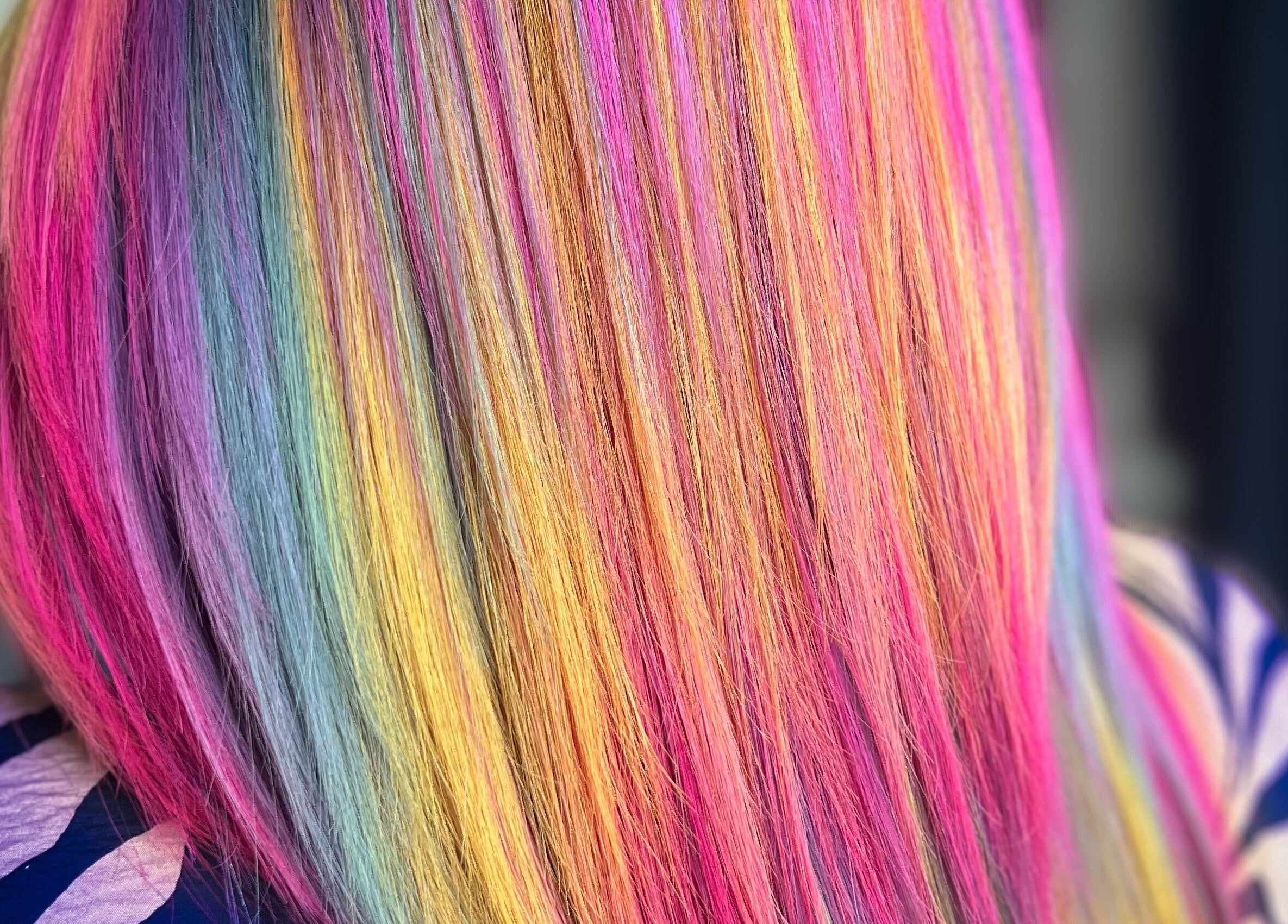 Vibrant rainbow hair color at Colouring On The Spectrum, Inverness, Scotland, GB.