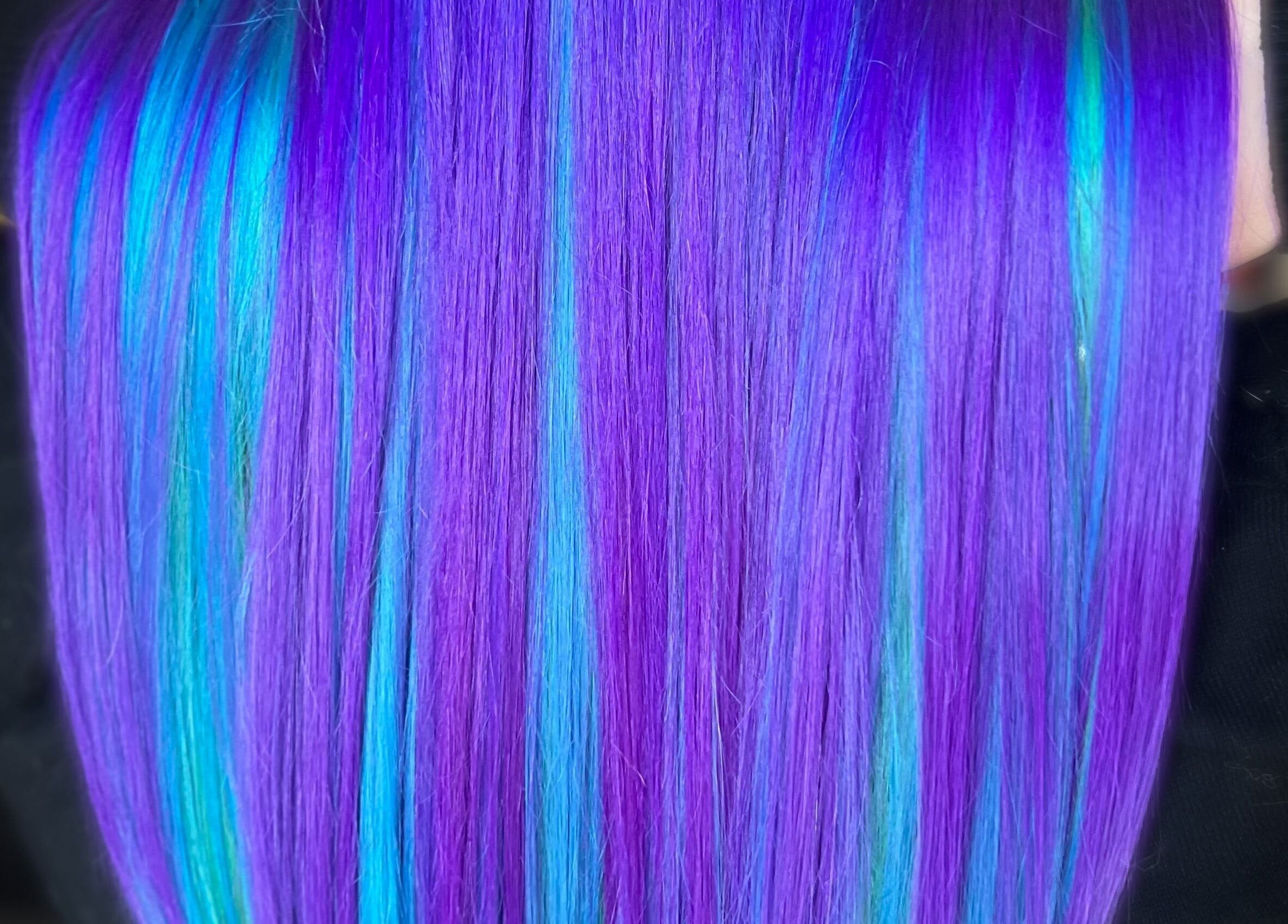 Vibrant purple and blue hair coloring from Colouring On The Spectrum, Inverness, Scotland, GB.